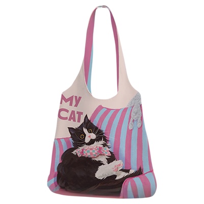 奥松雨枫粉红色猫韩系慵懒风设计师上班通勤高级感单肩袋帆布包女