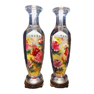 新中式现代家居客厅玄关摆件内画花瓶纯手工作画可题字祝福语牡丹