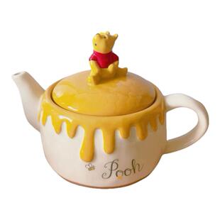 日本购回迪士尼维尼熊陶瓷茶壶噗噗熊立体陶瓷蜂蜜罐茶壶带茶漏