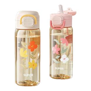 苏泊尔ppsu水杯吸管杯一盖双饮产妇躺着喝刻度塑料杯上学儿童杯子