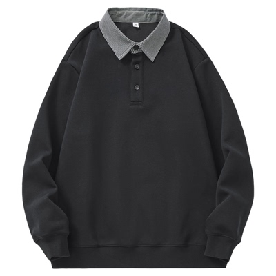 简约黑色假两件衬衫卫衣男士新款