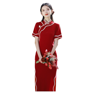 红色改良新娘结婚敬酒服旗袍