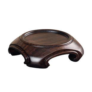 黑檀木实木圆形茶壶印章茶杯文玩奇石头紫砂壶花盆景摆件底座托架