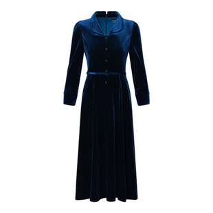 黛玛诗宴会礼服春秋新款优雅端庄翻领丝绒连衣裙女中长款名媛风