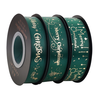 墨绿色圣诞丝带礼品包装带圣诞节装饰彩带烫金缎带蝴蝶结打包绸带