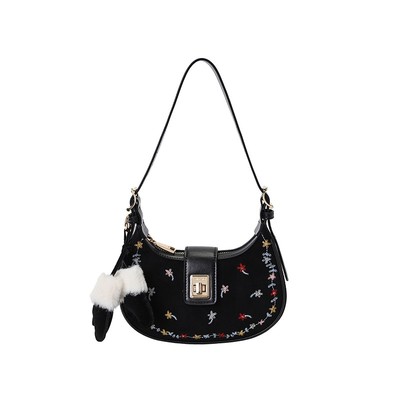 Chio’2nd 腋下包包女秋冬高级感轻奢刺绣迷你月牙包单肩斜挎小包