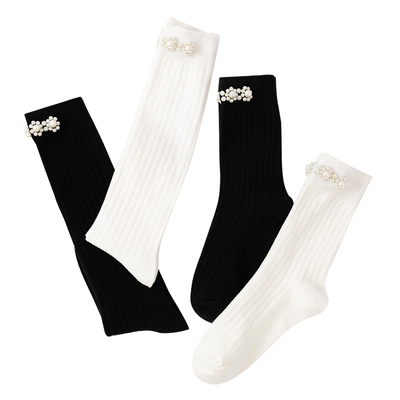 黑白袜子女春秋冬中筒袜