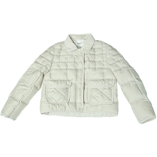 oo&vv小香风菱形短款轻薄羽绒服女25冬翻领工装口袋白色保暖外套