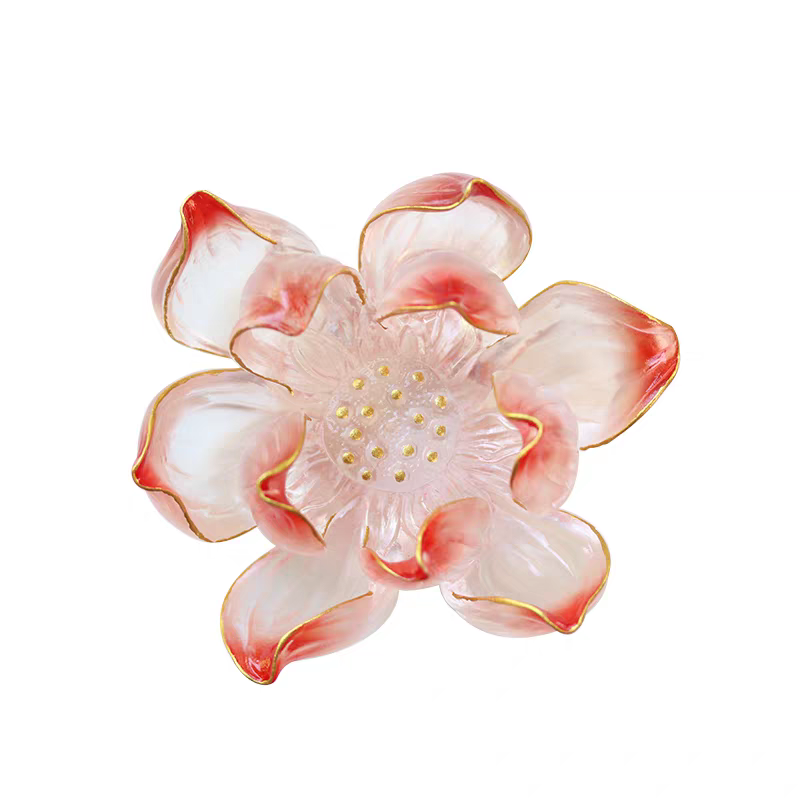 小白茶具净水金莲古法琉璃粉红色荷花莲花线香插香道供佛蜡烛烛台