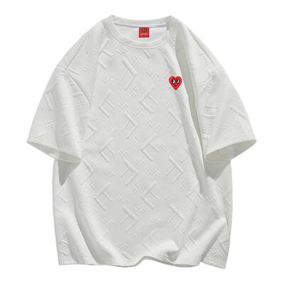 查尔斯桃心美式纹理提花短袖t恤