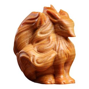 天然崖柏木九尾狐实木雕刻狐狸小摆件挂件送礼寓意文玩手把件