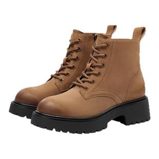 KISSCAT接吻猫时尚加绒短靴增高真皮休闲马丁靴女