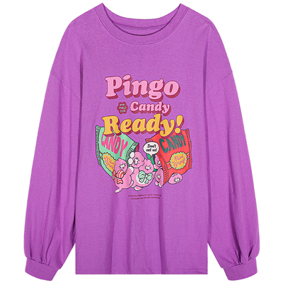 今屿花花紫色宽松印花卫衣女