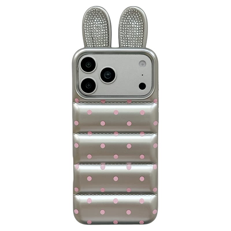 MoreRex ins可爱立体兔耳朵波点羽绒服适用苹果18手机壳iphone17promax新款18pro全包15防摔保护套14女16超火