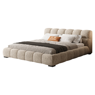 佐慕雪尼尔绒布艺床棉麻布泡芙床2米x2米2大床主卧高端现代简约