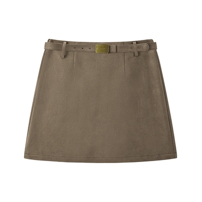 【商场同款】乐町绒感A字裙秋冬新款挺阔显瘦腰带半身裙C2GEF4325