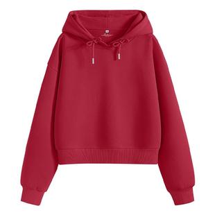 班尼路红色连帽卫衣女2025秋冬新款柔软亲肤小个子短款休闲上衣Q