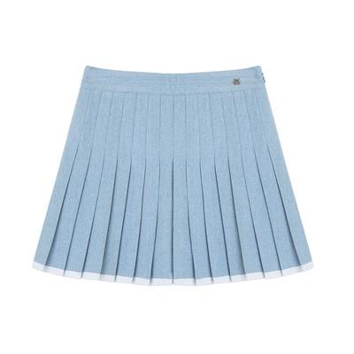 E·LAND时尚百褶牛仔短裙半身裙