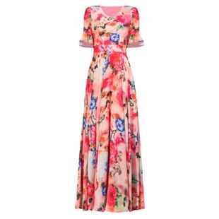 粉红色超仙连衣裙夏季2025年新款v领长款收腰显瘦大摆沙滩长裙女