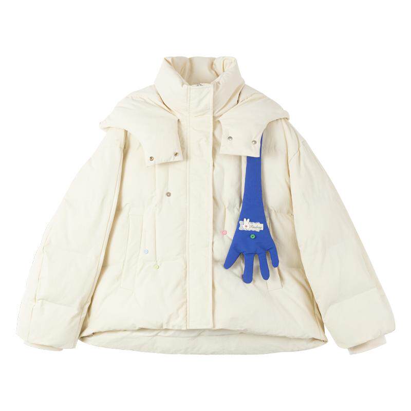 KEIKO奇趣感奶黄色短款连帽棉服