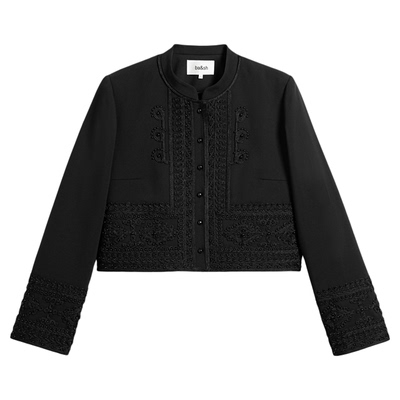 bash春季法式静奢气质黑色刺绣装饰女士短款正肩纯色外套1H25TOLO