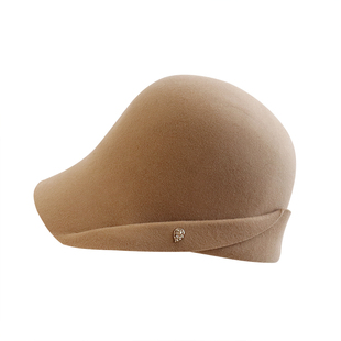 2025秋冬新款毛呢赫本卷后边小盆帽渔夫帽子女羊毛呢复古优雅盆帽