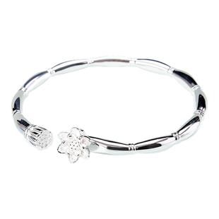 汇宝泉2025新款纯银手镯女9999纯足银镯子双环竹节百福送妈妈礼物