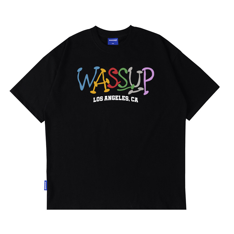 WASSUP美式高街彩色字母短袖T恤