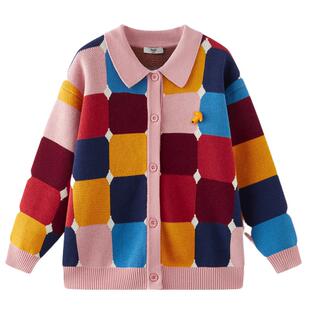 MQD童装女童毛衣毛衣2025秋季新款儿童韩版撞色艺术提花针织外套