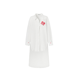 LEDIM WANG印花拖尾长款衬衣女白色长袖薄款防晒衬衫2026春夏新款