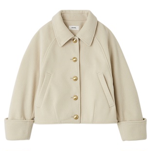 SNIDEL2025秋冬新品简约百搭纯色翻领长袖短款毛呢外套SWFJ254162