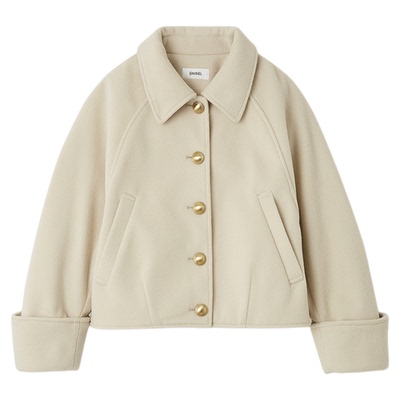 SNIDEL2025秋冬新品简约百搭纯色翻领长袖短款毛呢外套SWFJ254162