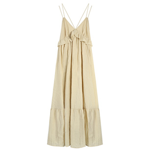 pusumede 法式V领性感露背吊带裙女夏季度假连衣裙气质设计感裙子