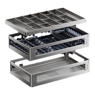 四季沐歌拉篮厨房橱柜碗篮抽屉式双层调味拉篮锅具抽拉碗碟收纳架