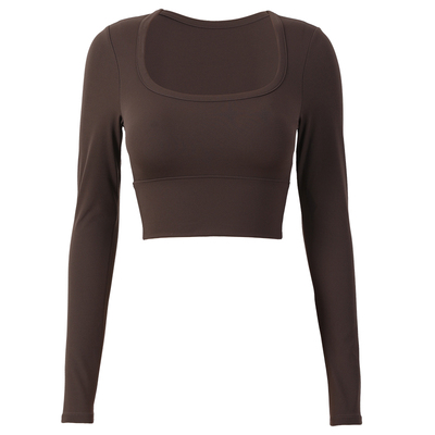 固定胸垫运动长袖上衣女跑步健身