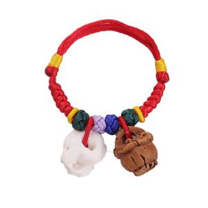 手工编织婴儿手链桃木桃核手串桃胡猪惊宝宝礼物儿童红绳手链脚链