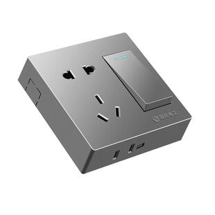 国际电工灰色大板明装一开5五孔插座明线明盒16A空调超薄开关面板