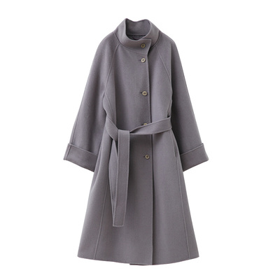 popchrio立领廓形羊毛双面呢大衣