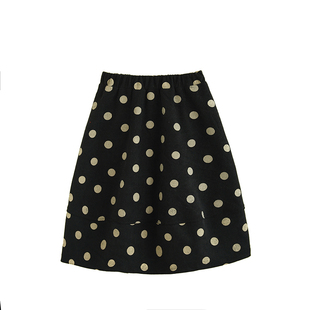 砚台家童装复古森系儿童灯芯绒波点半身裙女童拼接长裙秋冬装黑色