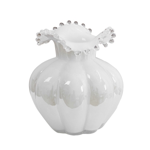 中古芬顿花瓶客厅水养插鲜花高级感轻奢玻璃白色创意简约琉璃摆件