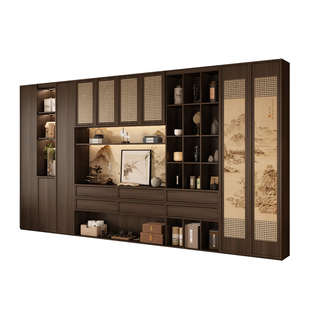 复古博古架中式实木书柜宋式美学茶室柜多宝阁禅意书房展示柜子