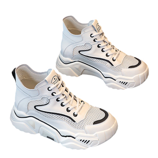 厚底老爹真皮马丁靴女夏2026新款夏季薄款网纱透气运动高帮小白鞋