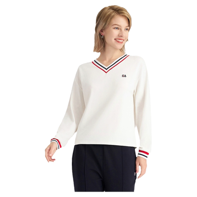 ELLEActive白色宽松V领长袖T恤