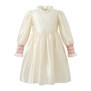Little Naive礼服裙女童春秋木耳边甜美公主裙儿童泡泡袖连衣裙