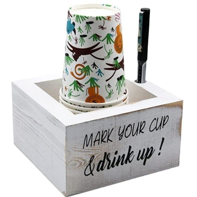 木质纸杯子储物架桌面吧台纸杯收纳盒杯托带笔筒多用途整理木盒