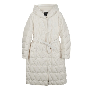 NEELLY纳俪商场同款冬季羽绒服女长款过膝腰带显瘦连帽外套