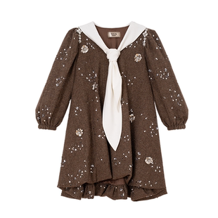 【李艺彤同款】4MILE BY KSMILE 海军领拼接亮片毛呢小香连衣裙