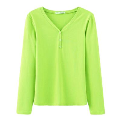 春秋薄款时尚长袖v领纯色韩版