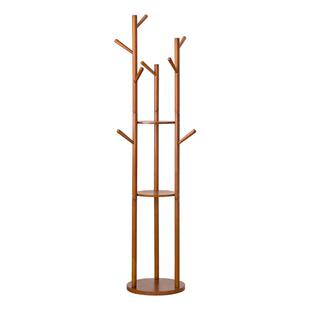 源氏木语实木挂衣架现代简约树枝衣帽架卧室家用胡桃色落地置物架