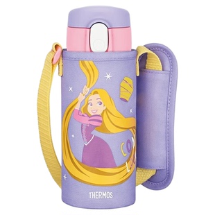 2025日本膳魔师儿童保温吸管杯宝宝卡通水壶不锈钢水杯带杯套斜挎